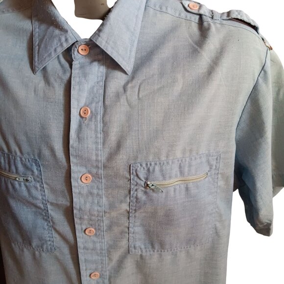 Vintage Kennington Blue Short Sleeve Shirt W/ Zippered Pockets & Button Details - Picture 2 of 8